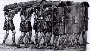 soldats romains sous leurs boucliers
