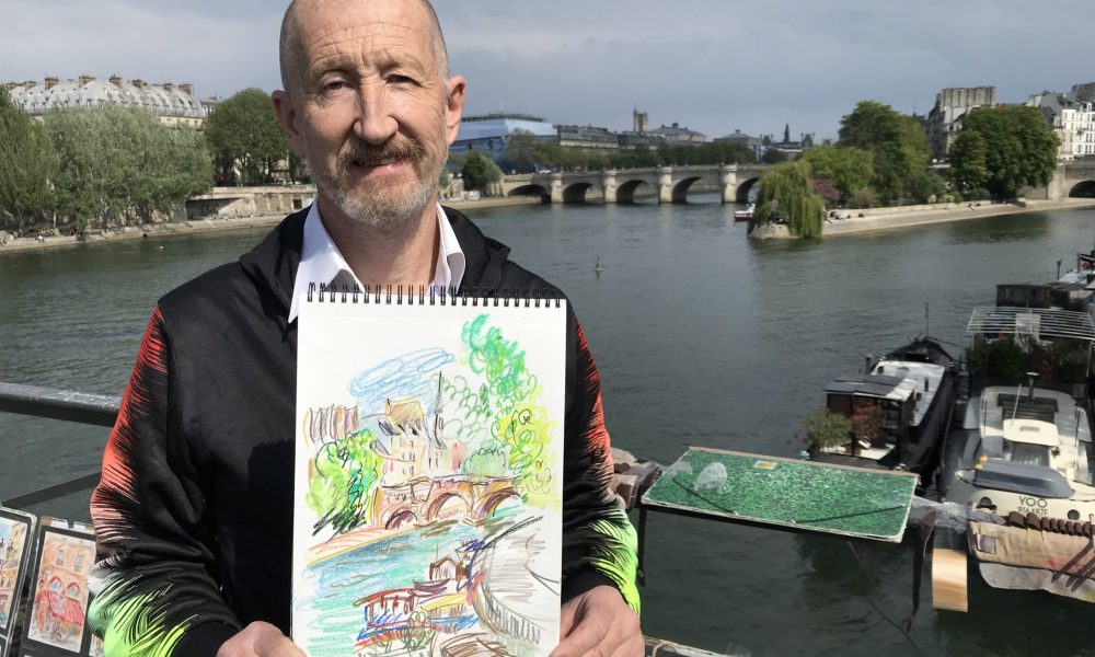 Time line IMG_0212 photo sur le pont des Arts avec croquis